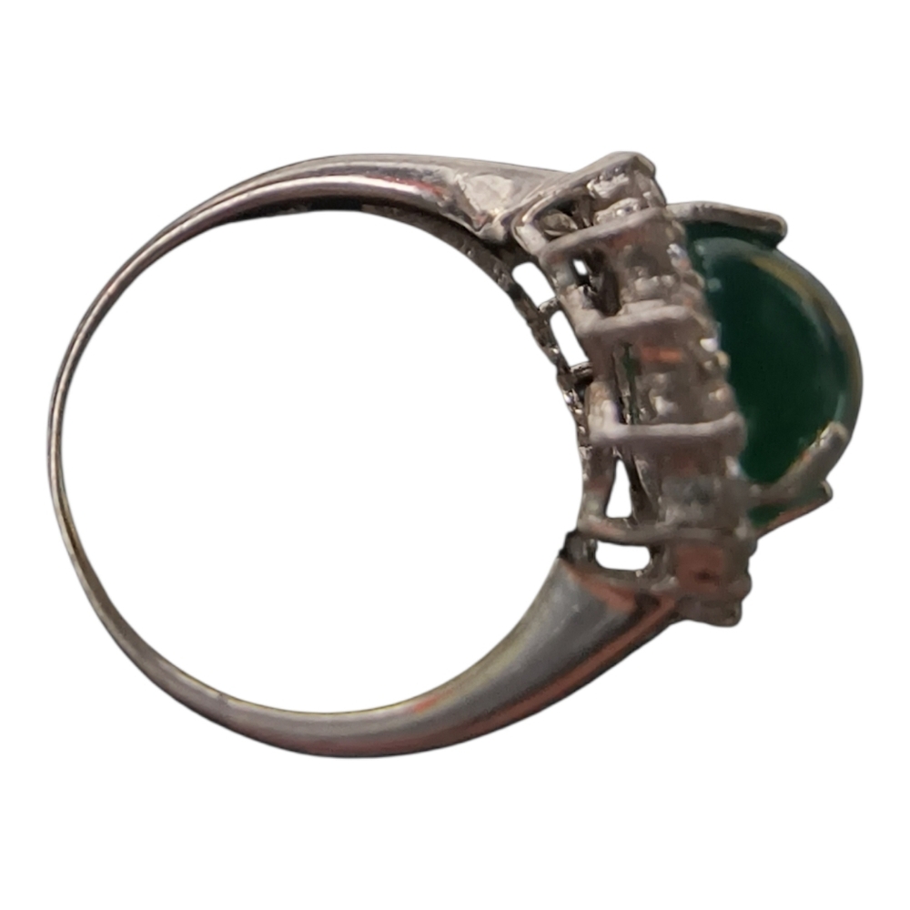 Sterling Silver Chrysoprase Halo Ring with Sparkling Clear Stones, Split Shank - Picture 9 of 11